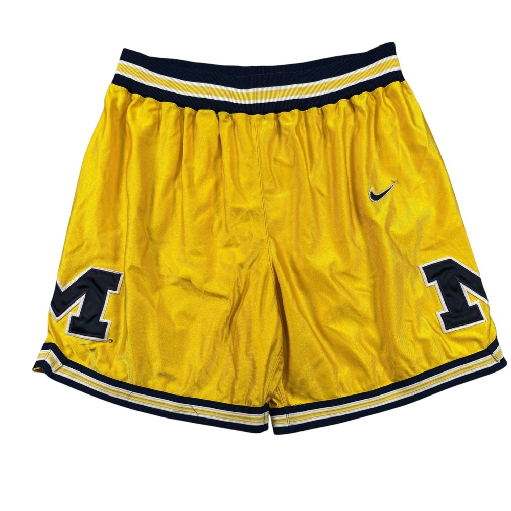 VTG DAZZLE USA Made Nike Michigan Wolverines Basketball Shorts‎ L Yellow Fab 5 - Picture 2 of 10